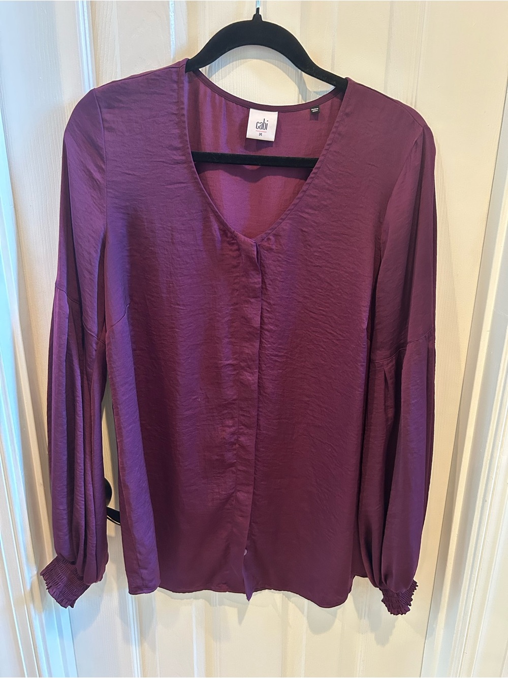 CAbi Beguile Deep Purple V-Neck Long Sleeve Blouse